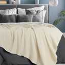 Tex Trend Ivory Waffle Blanket  100% Cotton Blankets Queen Size  Breathable and Soft for Summer Spring  Suitable for Bed Layering, Sofa - Ivory (90x90)