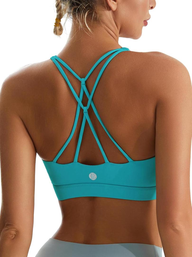RUNNING GIRL Sports Bras for Women,Padded Sports Bra Tank Top Sexy Crisscross Back High Impact Longline Workout Yoga Bra (Green, L)