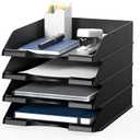 4 Pack Stackable Paper Trays for Letter Documents, Desktop File Organizers for Office Supplies, Stackable Desk Tray Holder for Paper Storage, Black