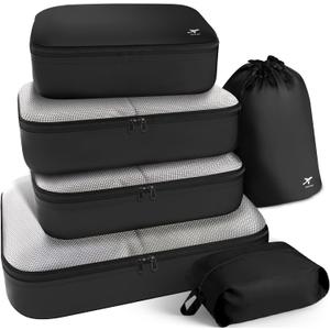 HOTOR Packing Cubes for Suitcases - 6 Pieces, Light Packing Cubes for Travel, Premium Suitcase Organizer Bags Set, Space-Saving Luggage Organizers, Travel Accessories and Essentials, Black