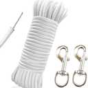 RUSON 50 Feet 5/16 Inch Wire Center Flag Pole Rope and Clips Kit, White Braided Polyester Halyard Steel Center Flag Rope with 2 Pcs 3.5" Flag Swivel Snap Hooks