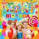 59 Pcs Pool Birthday Party Supplies, Summer Beach Pool Themed Party Decoration Pool Backdrop Balloons Cake Cupcake Topper for Swim Water Bash Luau Tropical Hawaii Themed Party Decor