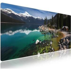 Knseva. Large Gaming Mouse Pad with Stitched Edges, California Sierra Nevada Lake Tahoe Rocky Mountains Landscape, Anti-Slip Rubber Base & Smooth Fabric Surface XXL Extended Desk Mat (Blue Water)
