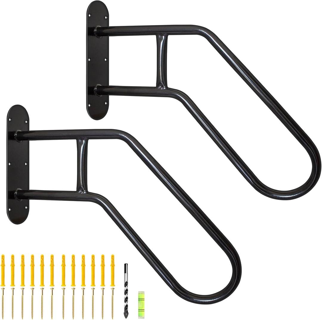 2 Pack Handrails for Outdoor Steps Wall Mount Handrail Metal Stairs Railing for Garage, Porch, Garden 1 to 3 Steps Stairs (Black1)
