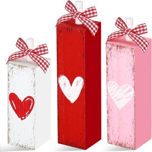 Geetery Valentine's Day Decorations for Home Valentines Table Block Sign Valentine Tiered Tray Decor Rustic Farmhouse Tabletop Centerpieces for Wedding Anniversary Party Shelf (Heart Style)
