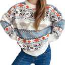 Christmas Sweaters for Women Long Sleeve Graphic Print Crew Neck Funny Pullover Cable Knit Sweater Warm Winter Tops