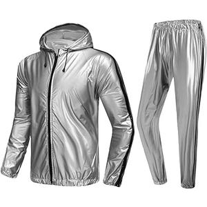 MulYeeh Weight Loss Sweat Suit Anti-Rip Heavy Duty Full-Zip Sauna Suit Fitness Exercise Gym Top Pant with Hood for Men Women, Silver, 4X-Large