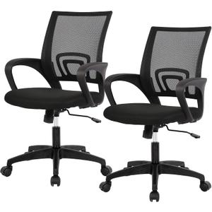 BestOffice | Ergonomic Office Chair | Mid-Back Swivel Desk Chair | Breathable Backrest & Lumbar Support | Adjustable Height | Sponge Seat | Rolling Wheels | Dark Black | for Adults & Women