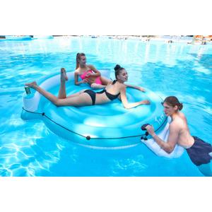 Inflatable Floating Island Pool Float for Adults - Giant 3-Person Lounger Raft with Cup Holders, Tropical Party Water Floats for Pool Lake River Relaxation