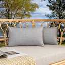 Kevin Textile Pack of 2 Outdoor Waterproof Throw Pillow Covers Decorative Square Outdoor Checkered Pillows Cushion Case Patio Pillows for Couch 12x20 inches 30x50 cm Grey (Gray)