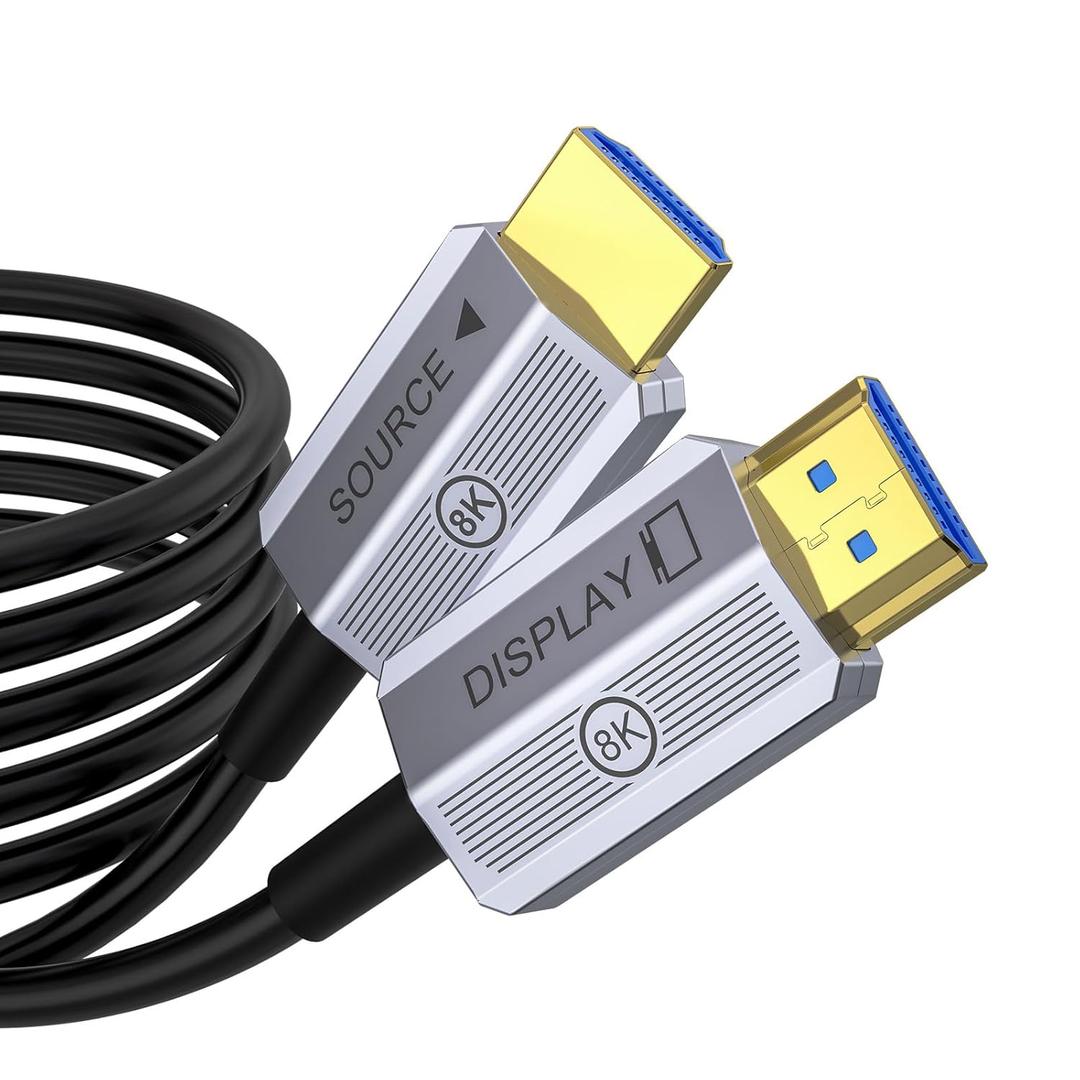 8K Fiber Optic HDMI Cable 50 ft, 48Gbps Long HDMI 2.1 Cable 8K@60Hz/4K@120Hz, Ultra HD HDR, eARC, Directional (Source to Display), for PS5 4 3/Xbox/TV/Monitor/Laptop/Projector/Blu-ray