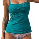 ZAFUL Tankini Swimsuits for Women Tummy Control High Waisted Twist Front Ruched Two Piece Bathing Suit M