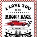 I Love You to The Moon and Back Race Car Door Sign Decor,Race Track Wood Nursery Wall Decor Hanging Sign,Racing Theme Suitable for Boys,Gift for Teenagers Race Fans, 13*11