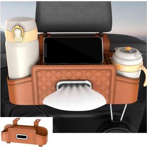 Mandark Car Headrest Backseat Organizer, Multifunctional Vehicle Seat Back Storage Box with Drink Cup Holder and Hooks, Automotive Travel Accessories, Universal for SUV, Sedan, Truck (Orange)