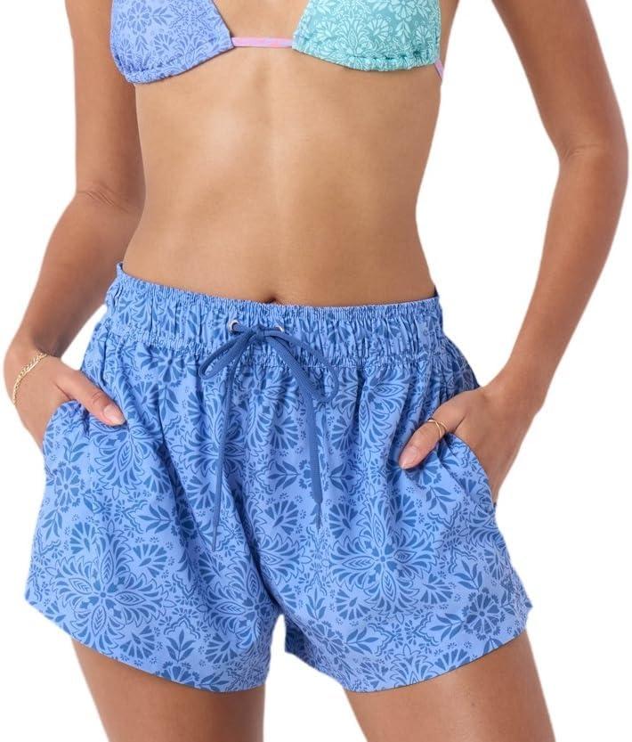 Roxy Womens Beach Casual Shorts Loose Fitted, Elastic Waist Drawcord Swim Shorts, Quick-Dry Board Shorts (Blue, L)