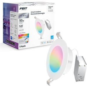 Feit Electric 4 Inch Smart Recessed Light Canless Jbox, Color Changing and Tunable White, 2.4GHz WiFi Retrofit LED Downlight, Dimmable, LEDR4XT/RGBW/CA/AG (1 Count (Pack of 1))