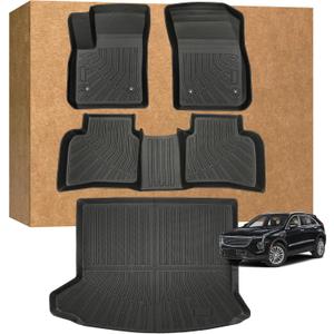 Floor Mats for Cadillac XT4 2019-2025, Heavy Duty TPE Waterproof Non-Slip All Weather Protection Custom, Floor Mats & Cargo Liner