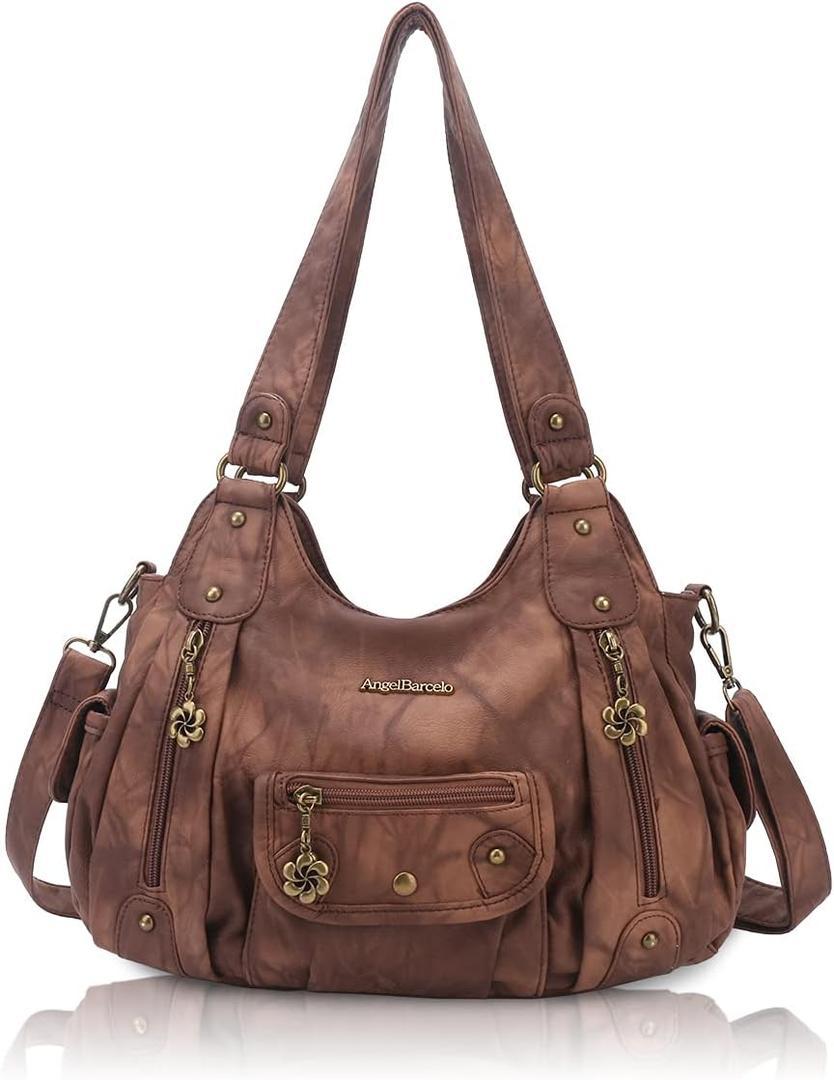 Angel Barcelo Purses for Women Soft PU Leather Shoulder Bag Crossbody Purse and Handbags (Stylish Brown)