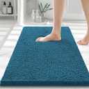 Smiry Luxury Chenille Bathroom Rugs 30x20, Extra Soft and Absorbent Shaggy Bath Mat, Machine Washable, Non-Slip Plush Carpet Runner for Tub, Shower, and Floor, Home Decor Accessories, Peacock Blue