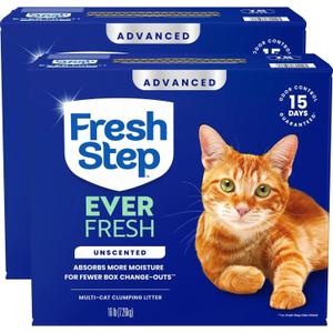 Fresh Step Advanced Ever Fresh Multi Cat Clumping Cat Litter, Unscented, Low Dust, Odor Control with Ammonia Block Tech, Compatible in Automatic Litter Boxes, 32 lb. (2 x 16 lb.)