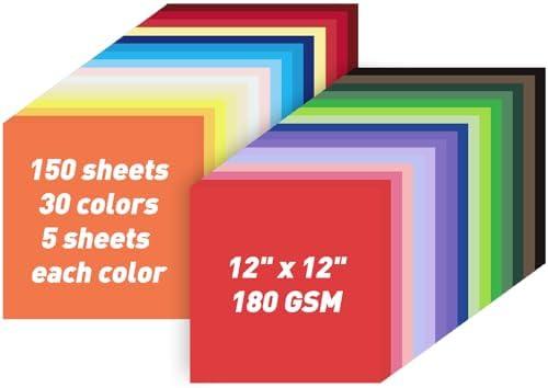 MAXECHO 12" X 12" Colored Cardstock Bulk 150 Sheets 30 Assorted Colors Construction Paper Card Stock Printer Paper for DIY Crafts, Kids School Supplies, Cricut, 180 GSM