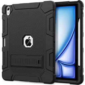 Case for iPad Air 13-inch (M3/M2) 2025/2024, [Built-in Pencil Holder] Heavy Duty Shockproof Rugged Protective Case for 13 inch iPad Air (2025/2024 Version), Black