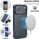 for iPhone 17 Pro Max Case Compatible with MagSafe, Built-in 3 Ways Kickstand & Strong Magnetic, Frameless Carbon Fiber Bump Texture, Minimalist Borderless Case for iPhone 17 Pro Max (Black)