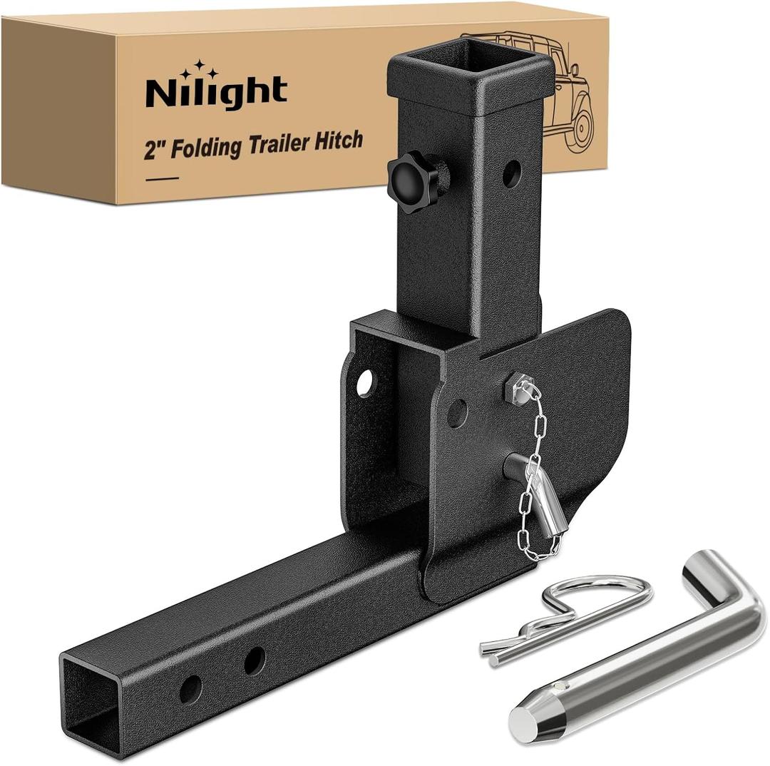 Nilight Trailer Hitch Folding Extender Mount Shank 16.54" Compatible with Wheelchair Cargo Carrier Adapter for 2 Inch Receiver Trailer Hitch 500lbs Black Powder Coated