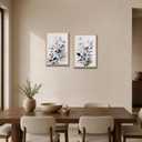 2 Piece Framed Botanical Wall Art, Neutral Floral Canvas Prints 16x24in