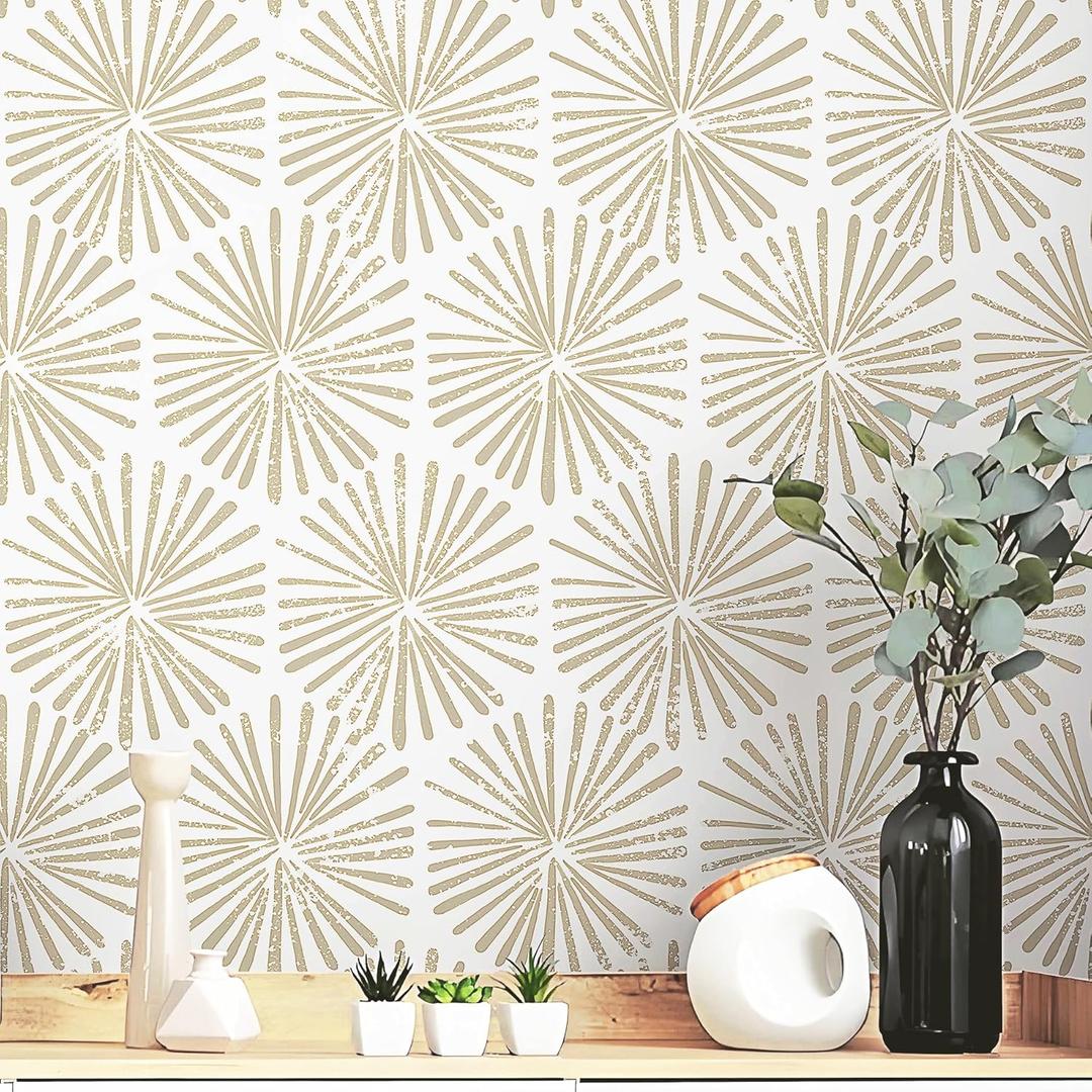 Safiyya 118"x17.3" Peel and Stick Wallpaper Boho Contact Paper Peel and Stick Wall Paper Modern Self Adhesive Removable Wallpaper Beige Geometric Wallpaper for Bedroom Covering Vinyl Rolls