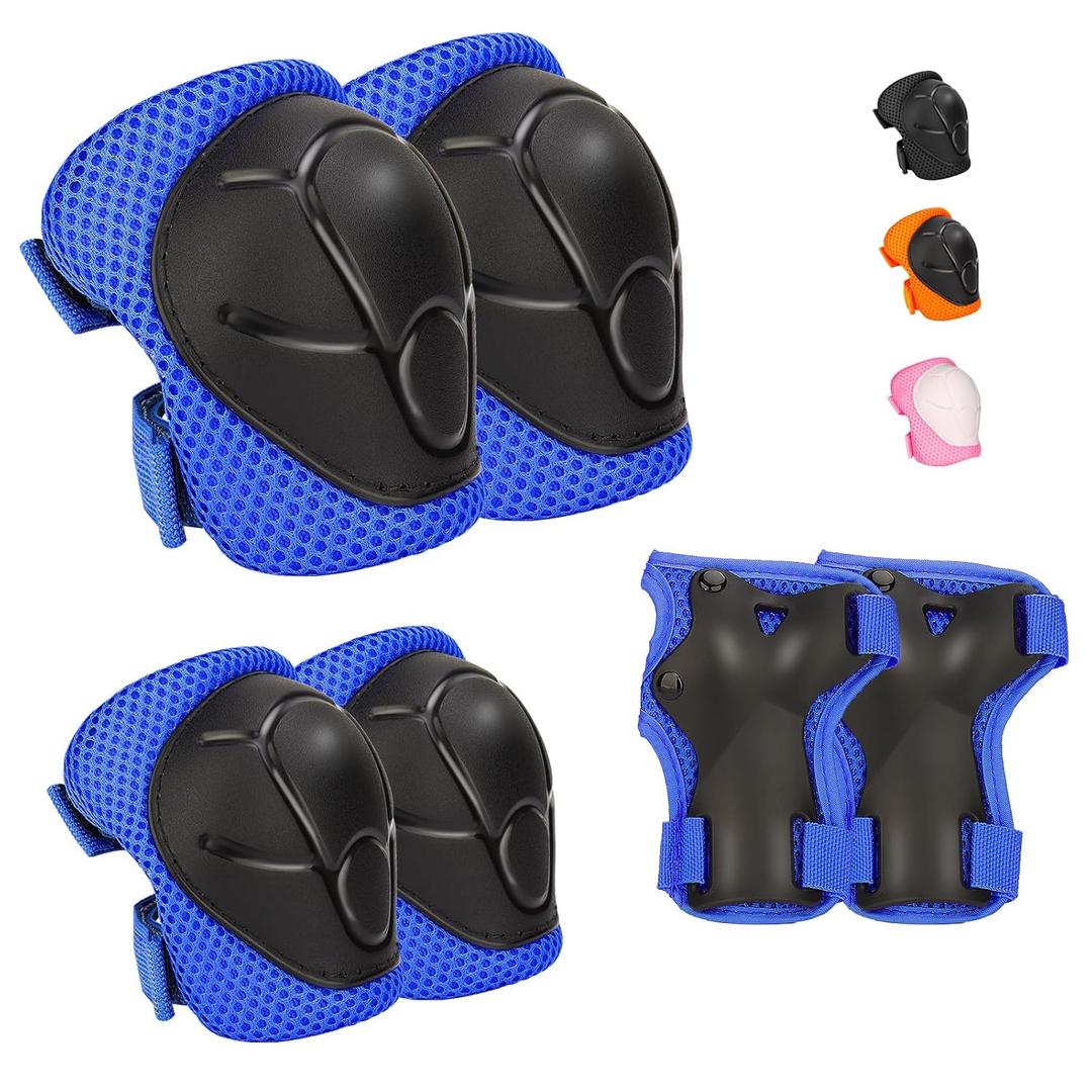 Kids Protective Gear Set - Knee Pads Elbow Pads with Wrist Guards for Ages 3-12 | 3-in-1 Safety Protective Gear for Skating, Cycling, Biking, Roller Skates, Scooters (Blue, M(8-12Years))