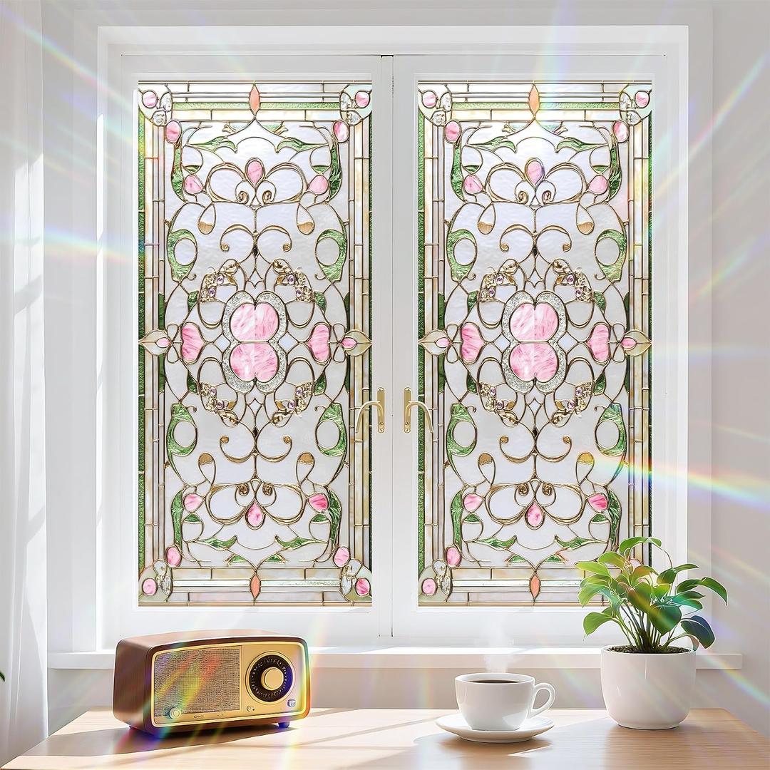 Window Privacy Film Frosted Glass Window Sticker Window Film Static Glass Cling Tint Non-Adhesive for Home Door Decorative Frosting Cover 17.5 X 78.7 inch, 17.5W"X39.3L"