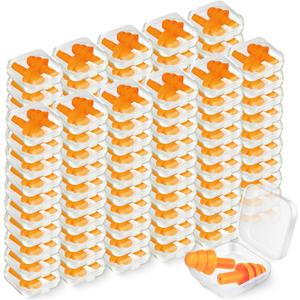 TrelaCo 100 Pairs Ear Plugs Bulk, NRR 29dB Reusable Silicone Ear Plugs with Plastic Cases Soft Foam for Sleeping Noise Cancelling for Concerts Shooting Swimming Noise Reduction(Orange)