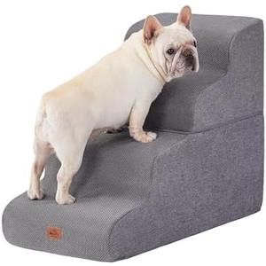 Gray Curved Dog Stairs Ramp for High Beds 22.8" H, 4-Step Dog Steps for Small Dogs and Cats, Pet Stairs for High Bed Climbing, Non-Slip Balanced Pet Step