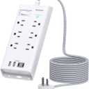 Addtam Power Strip Surge Protector 6 Outlets and 4 USB Ports(2 USB-C Ports) 5Ft Long Extension Cord, Flat Plug Overload Surge Protection Outlet Strip, Wall Mount for Home, Office and Dorm