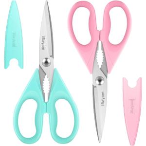 iBayam Kitchen Scissors - All Purpose Heavy Duty Meat Scissors, Poultry Shears, Dishwasher Safe, Stainless Steel, 2-Pack, Pastel Pink, Mint Blue