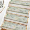 Bullnose Stair Treads for Wooden Steps,Non-Slip Carpet Stair Treads | Peel and Stick Stair Runner, Pet Friendly Indoor Stair Protectors, Soft Washable Reusable,9.5x30 14Pcs,Green