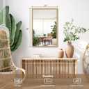 36"x24" Solid Wood Bathroom Mirror, Rustic Wood Frame Wall Mirror for House Decor, Rectangle Farmhouse Bathroom Vanity Mirror Bedroom Living Room Entryway, Explosion-Proof Horizontal/Vertical