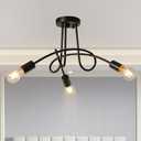 Modern Farmhouse Chandelier,22 Inch 3 Light Sputnik Semi Flush Mount Ceiling Light, Metal Black Rustic Light Fixture for Dining Room Bedroom Kitchen Hallway Entryway