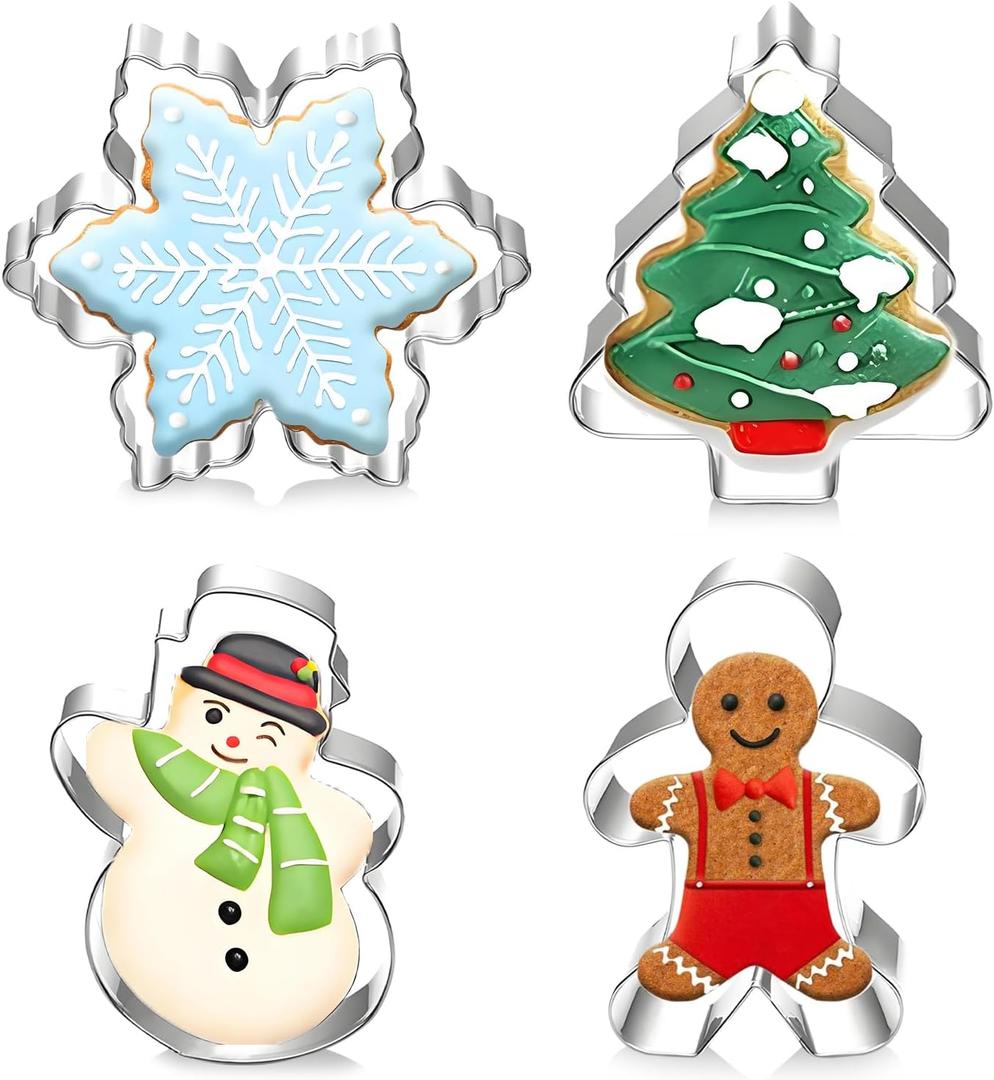 Large Christmas Cookie Cutters, 4" Cookie Cutter Set with Christmas Tree, Gingerbread Man, Snowflake, Snowman, Decorating Tools for DIY Cookies