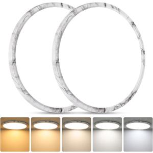 Brightever 12 Inch LED Flush Mount Ceiling Light Fixture, 24W 3200LM Super Slim 0.67 Inch, Dimmable & 2700K-6500K 5 Color Adjustable LED Ceiling Lights for Kitchen, Living Room, 2 Packs Marble
