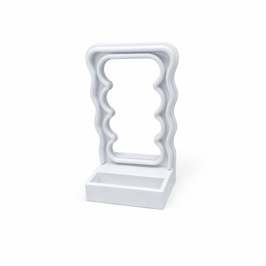 Wavy Plastic Stand Mirror with Compartment 