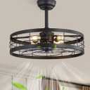 LEDIARY 22 inch Black Caged Ceiling Fan with Light, Bladeless Industrial Ceiling Fan with Remote, Farmhouse Fan Lights Ceiling Fixtures for Kitchen, Bedroom, Outdoor6 Speed, Timing-Black