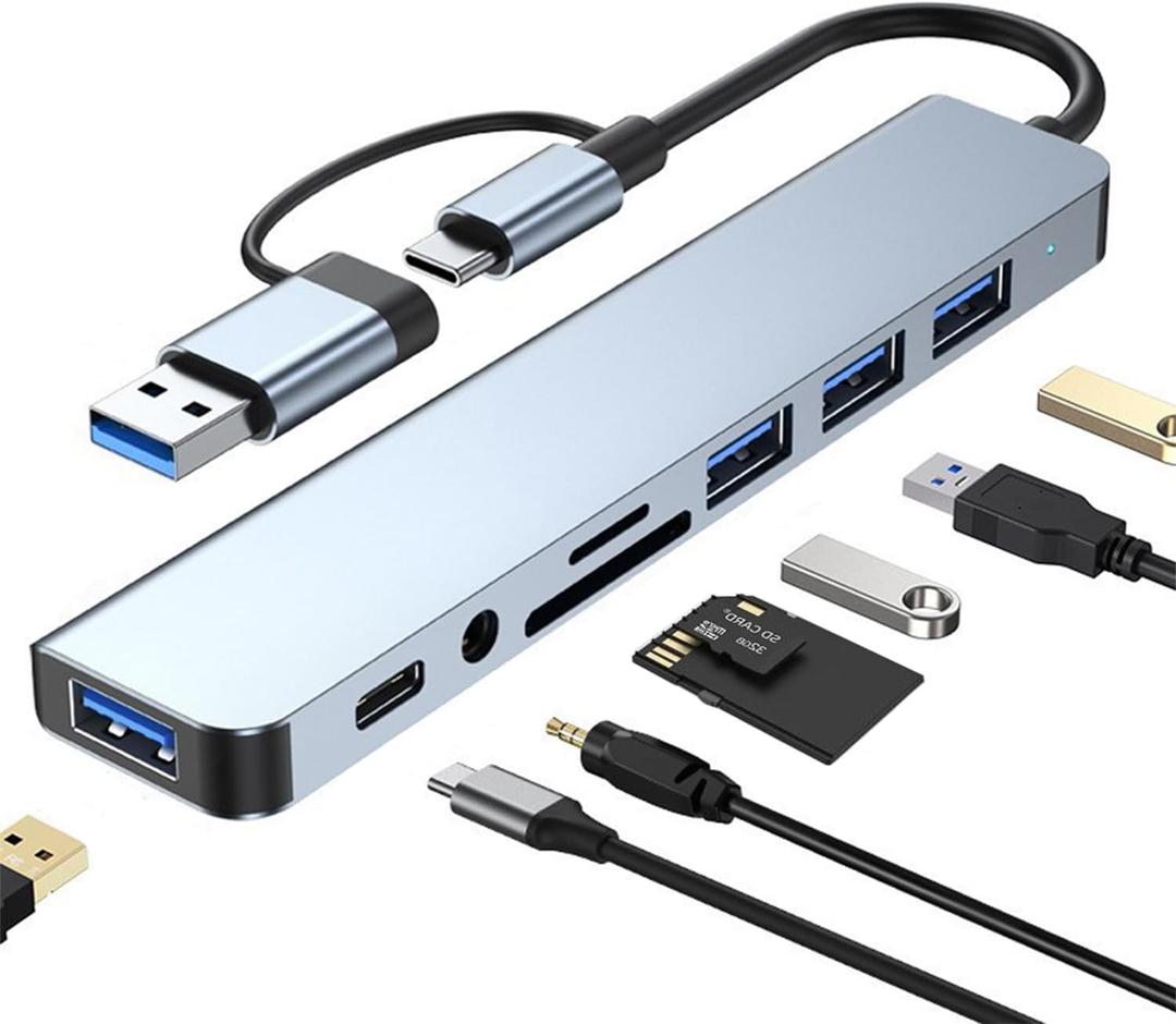 USB C Hub USB Splitter 8-in-1 USB Extender with 4 USB Port 1 USBC Jack TF/SD Card Reader 3.5mm Audio Output for MacBook Pro/iPad Pro/iPhone 15/Laptop/Galaxy Phones/More (1 to 8)
