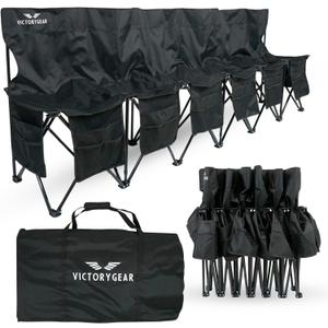 VictoryGear Portable Soccer Bench 6 Seat Folding Team Chair with 8 Pockets & Carrying Bag Lightweight Sideline Seating for Soccer, Baseball, Camping, Outdoor Events, Large