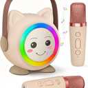 Mini Karaoke Machine Toy for Kids, Portable Karaoke Machine with 2 Wireless Microphone for 4,5,6,7,8,9,10,11,12+ Years Old Christmas Birthday Gifts Girls Boys (Beige)