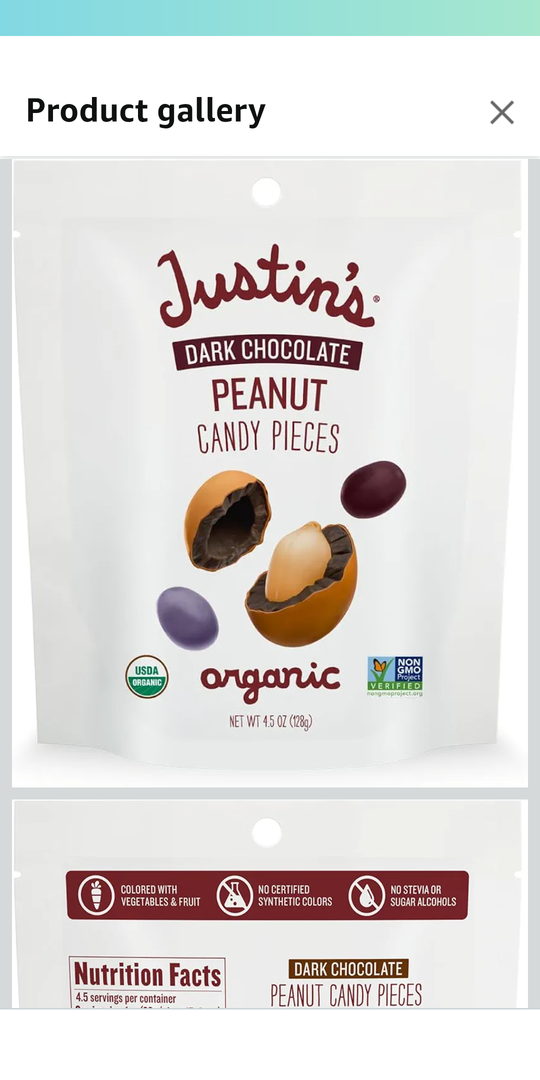 Justin's Dark Chocolate Peanut Candy Pieces - 4.5oz bag Organic, Gluten Free, Non-GMO, Responsibly Source, Rainforest Alliance Certified Cocoa Best By 09/19/25 Justin's Dark Chocolate Peanut Candy Pieces - 4.5oz bag Organic, Gluten Free, Non-GMO, Responsibly Source, Rainforest Alliance Certified Cocoa Best By 09/19/25