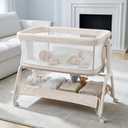GROWNSY 5-in-1 Bassinet Bedside Sleeper with Gentle Rocking Mode, 6 Adjustable Heights, Full Breathable Mesh, Convertible to Portable Crib, Bassinets with Supportive Mattress & Wheels, Cream