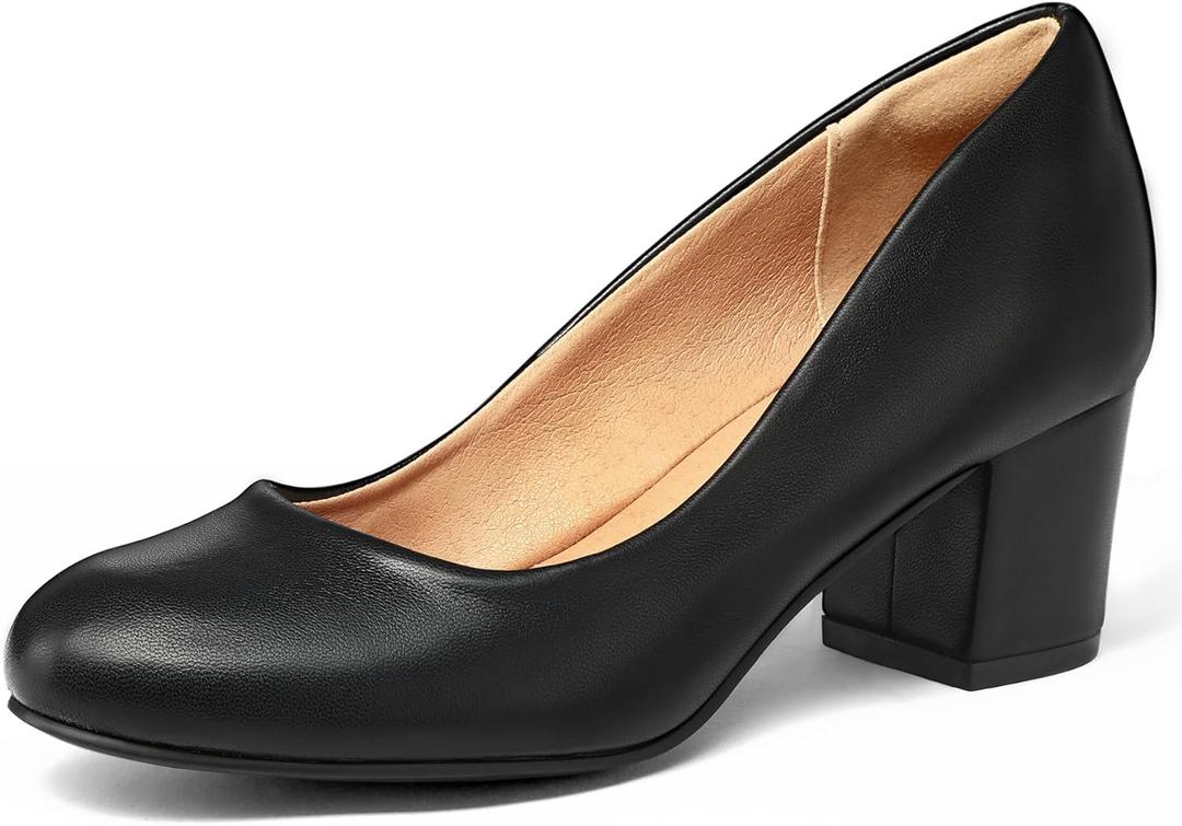 mysoft Women's Pumps Low Chunky Block Heel Round Toe Comfortable Dress Shoes (7.5)