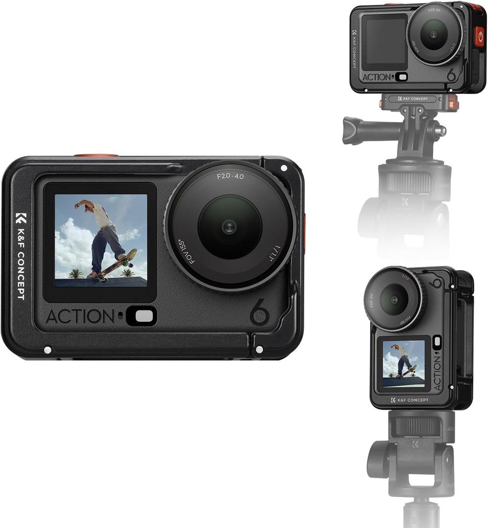 K&F CONCEPT Aluminum Alloy Camera Cage Compatible with DJI Osmo Action 6 Camera Accessories, Protective Cage Expansion Frame Case with Cold Shoe Mount | 1/4" Screw Adapter for Tripod, Selfie Stick